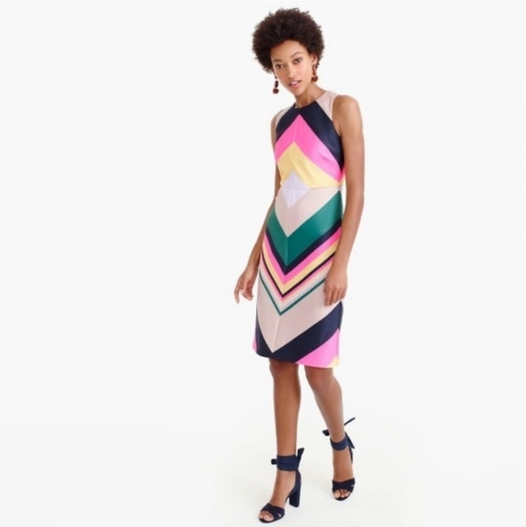 Dresses & Skirts - J.Crew Collection Pop Stripe Chevron Rainbow Sleeveless Keyhole Sheath Dress